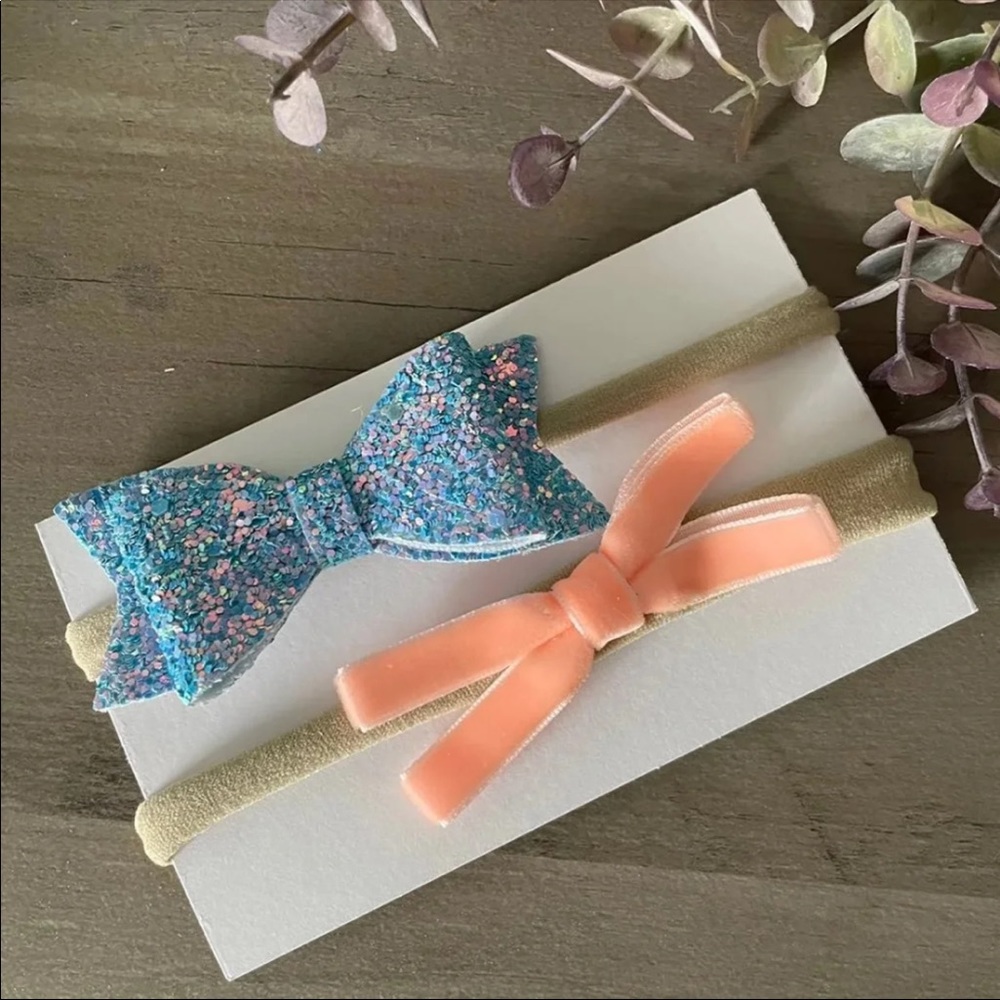 3/$20 🔷 Blue & Pink Baby Girls Bow Headbands